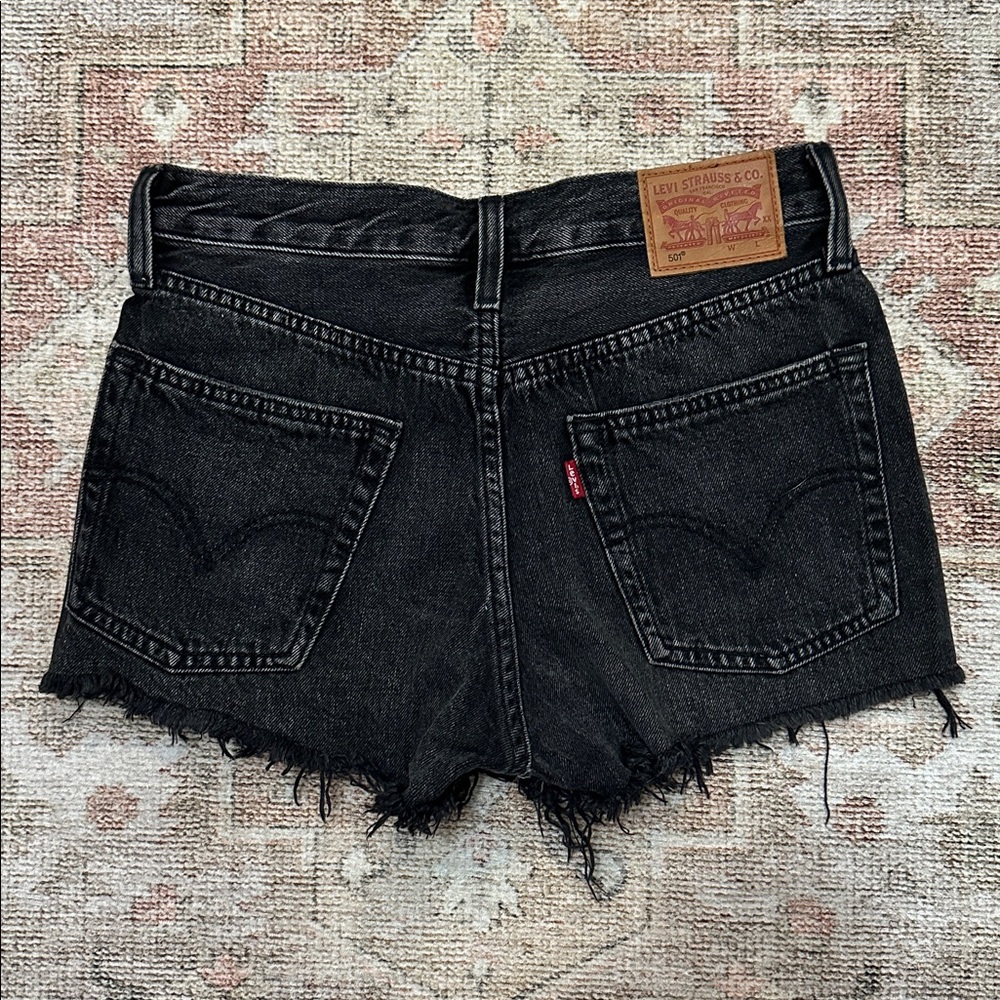 Woman’s Size 25 501 Black Denim Button Fly High Waisted Shorts